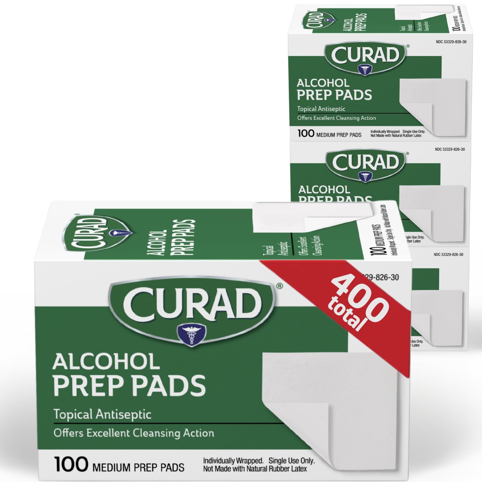 CURAD Alcohol Prep Pads (Pack of 4 100 Count 4), Original Version