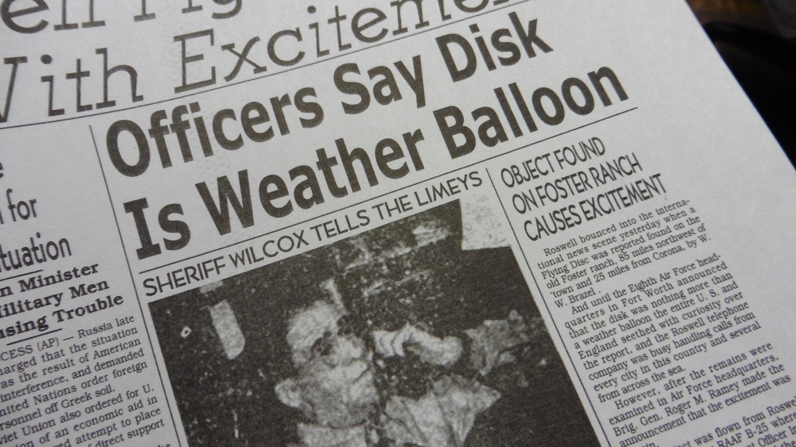 (A54-A) July 9 1947 ROSWELL DISPATCH Crash Newspaper Front Page UFO Disk Alien