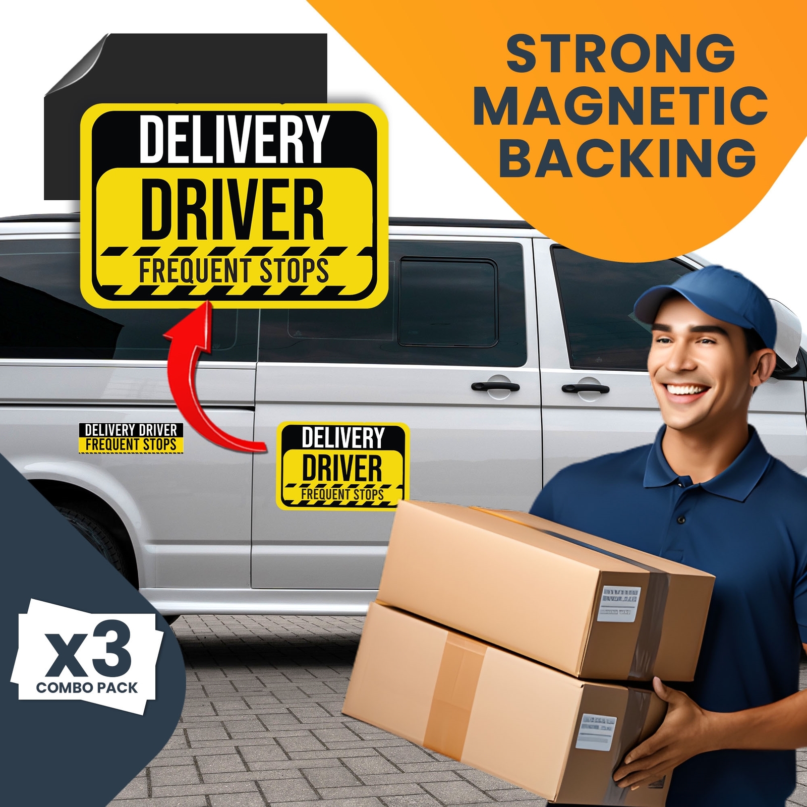 Magnet Me Up Caution Frequent Stops Delivery Driver Magnet Decal for Car, 3 PacK