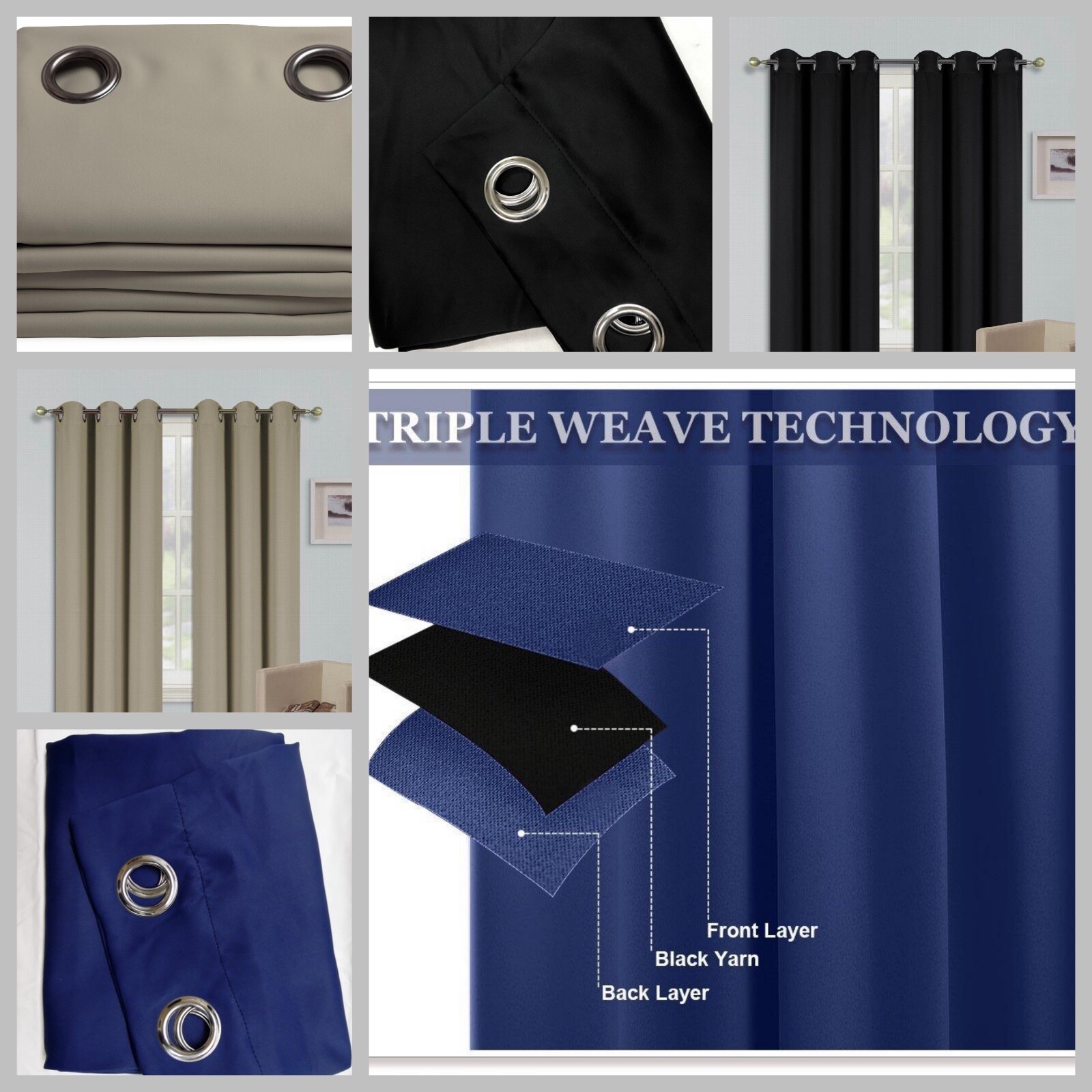 Blackout Thermal Curtain 2 Panels Window Dressing Silver Grommet K68 100%privacy