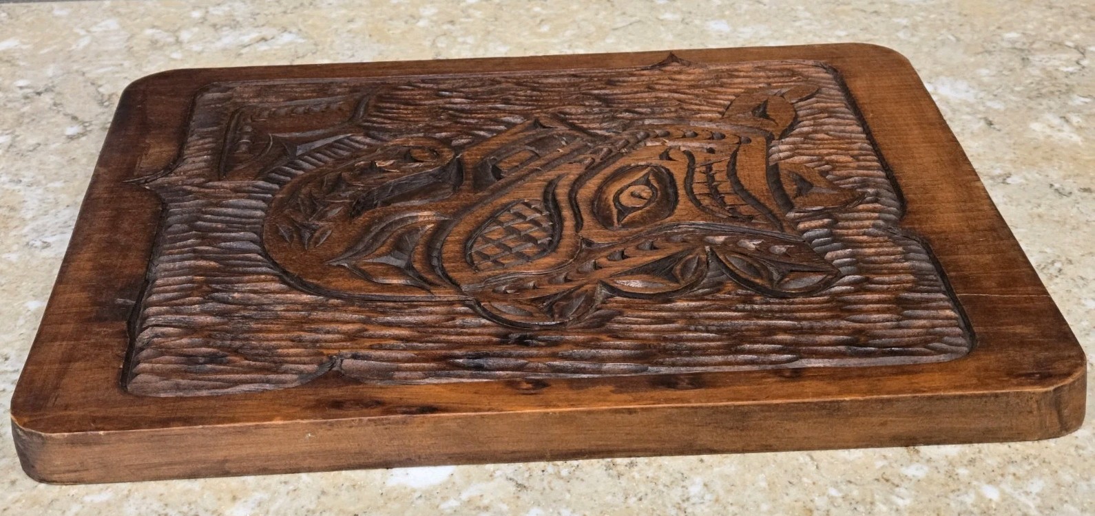 Vintage Cedar Wood Carving Wall Plaque By S J Aboriginal Salish