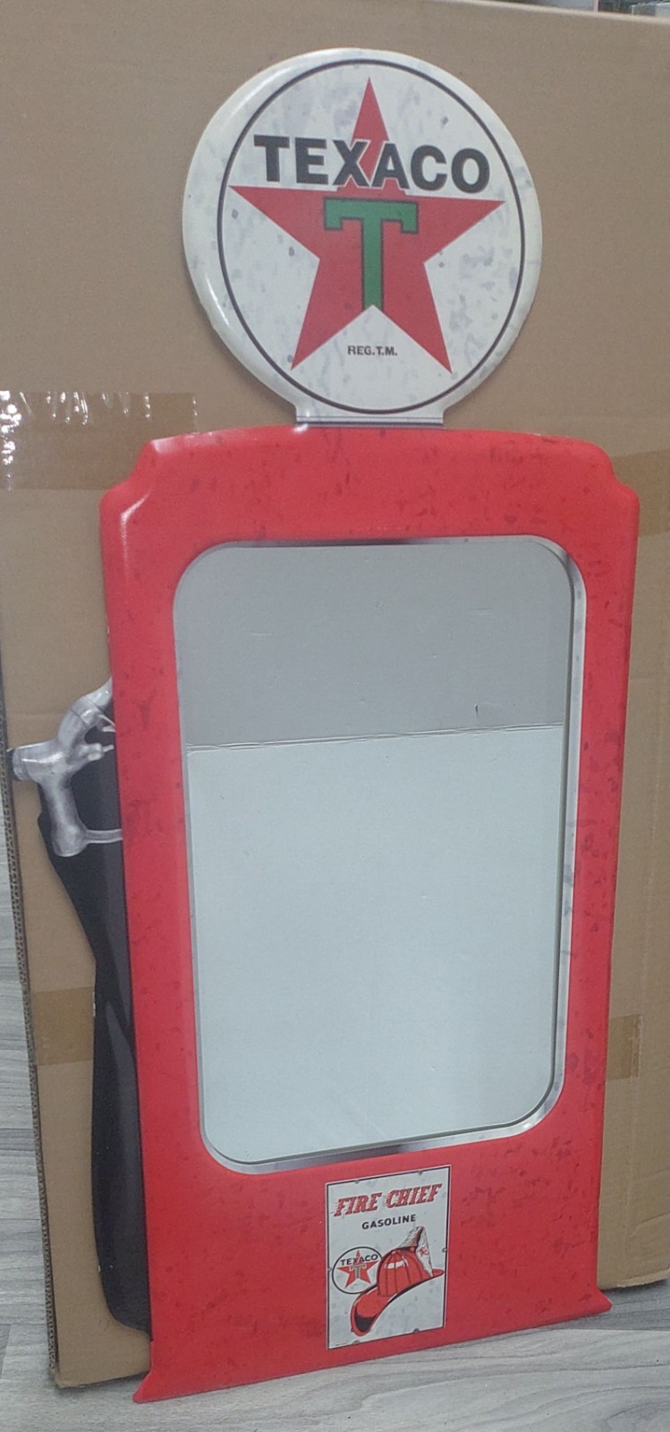 Texaco Gasoline Fire Chief Mirror Sign  15" x 31" Vintage Style Man Cave Decor
