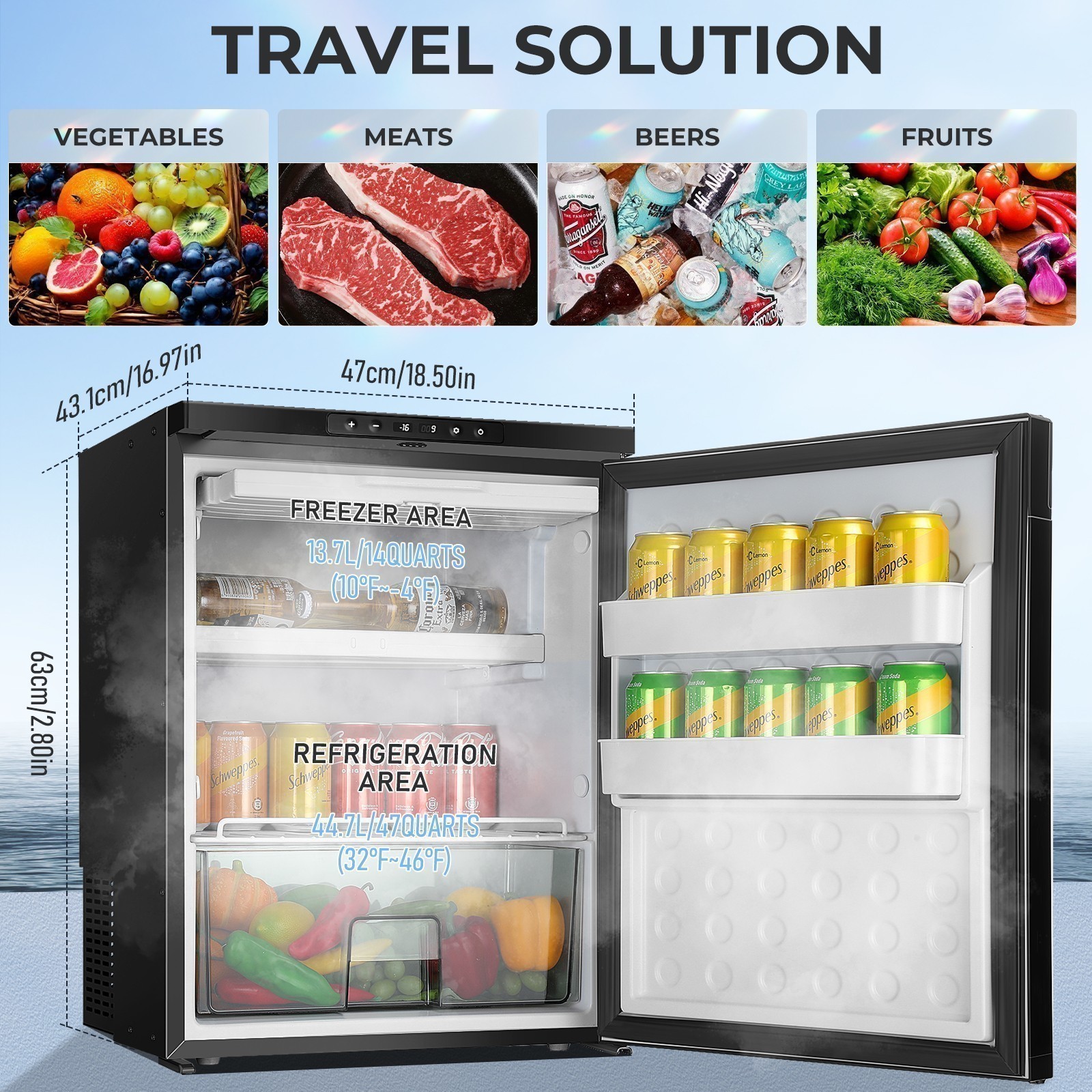 68Qt Portable Car Refrigerator Freezer Compressor Car Fridge 12V&24V APP Control
