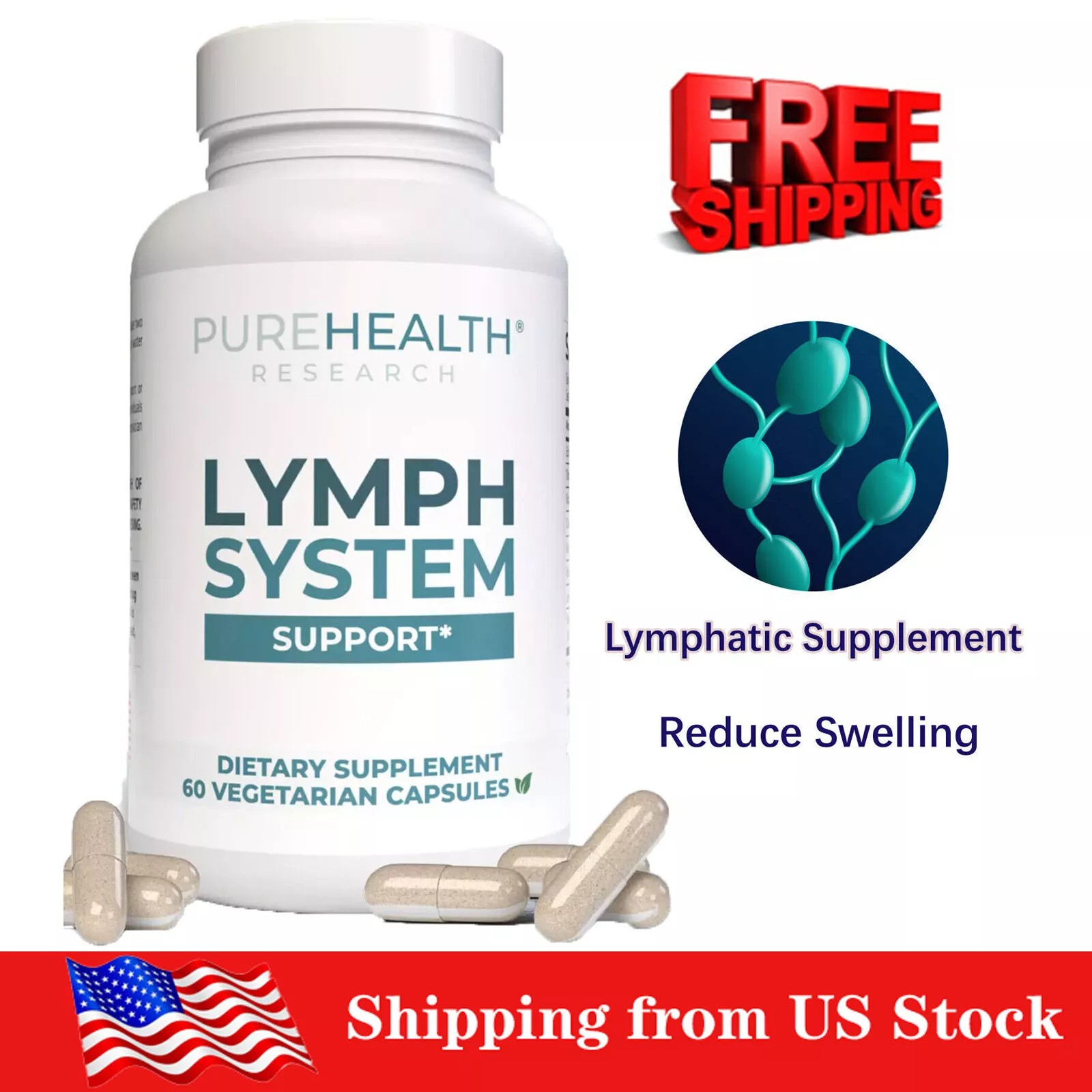1 Pack of PureHealth Research Lymph System-Reduce Swelling Lymphatic Supplement