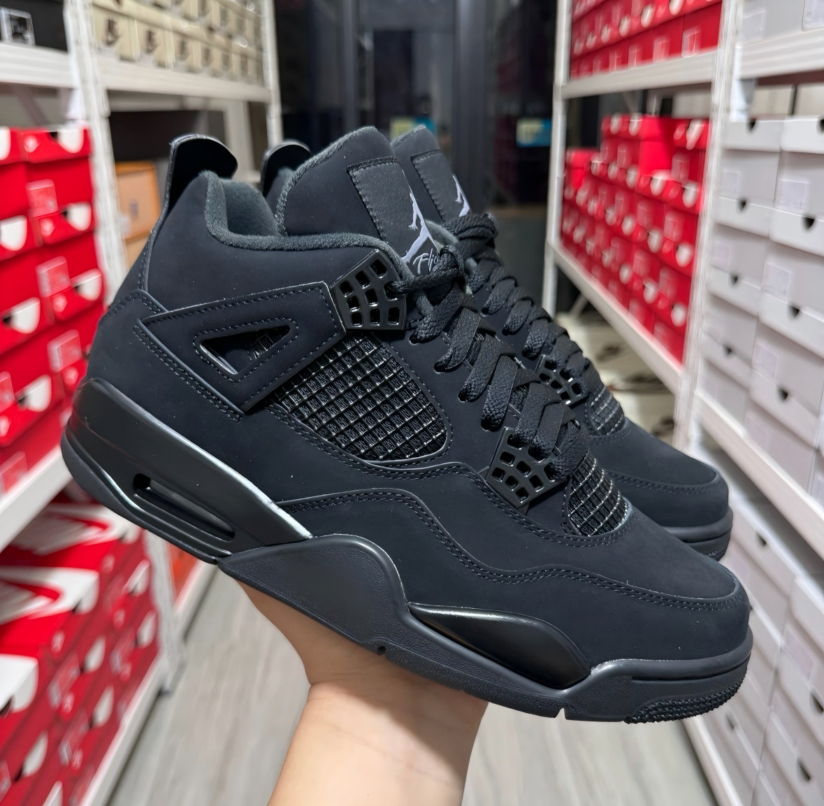 Jordan 4 “Black Cat”Retro Men's Black Basketball Shoes Mid-Top