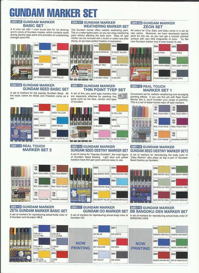 GSI Creos Gundam Marker Sets of Six. 13 Different Sets Buy Two Or More And Save