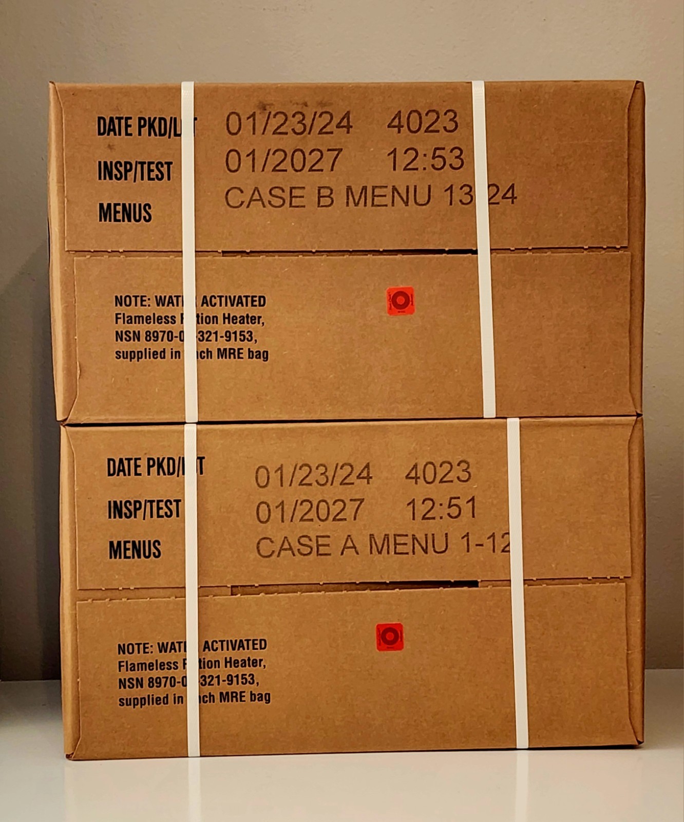 Military Meals Ready To Eat MRE cases A, B menu or both 2027 Inspection Date