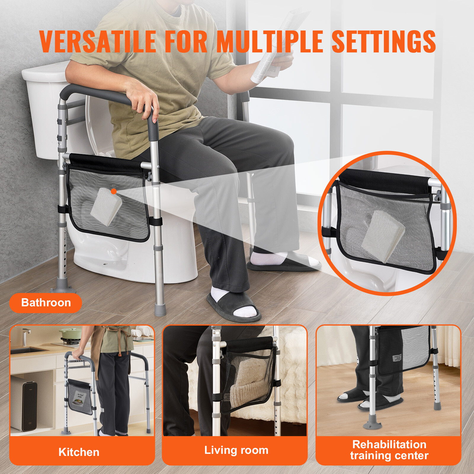Foldable Toilet Safety Rail Toilet Rail with Non-Slip Handles for Seniors