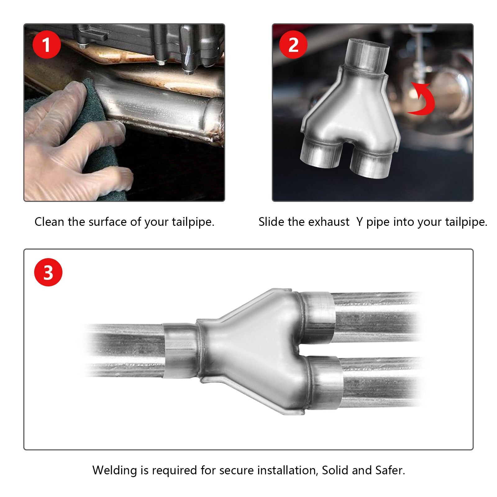 Universal 409 Stainless Exhaust Y Pipe 3" Single to2.5" Dual Exhaust muffler