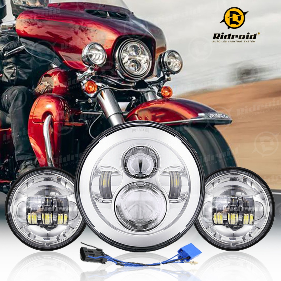 7" LED Headlight & Passing Lights For Harley Davidson Heritage Softail Classic