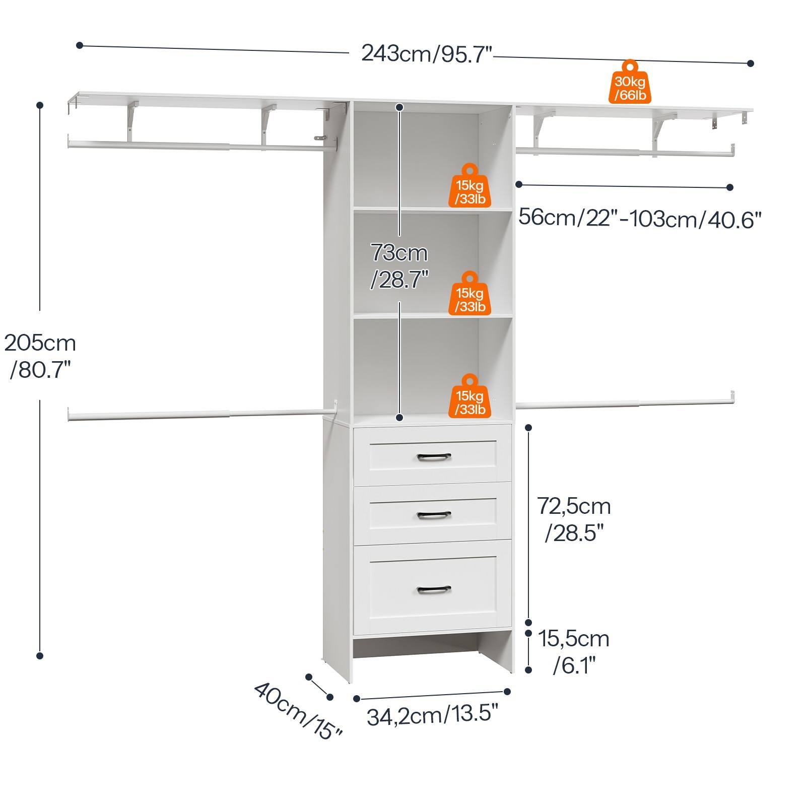 HOOBRO Closet Wardrobe Heavy-Duty Clothes Rack Freestanding Closet Organizer