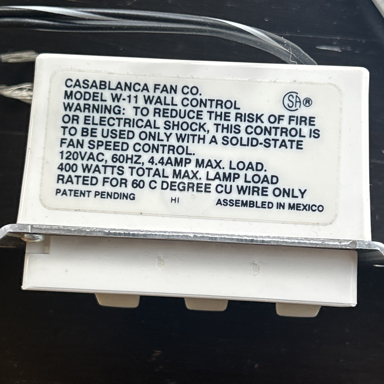 Casablanca W-11 Inteli Touch Ceiling Fan Wall Control Switch Snow White