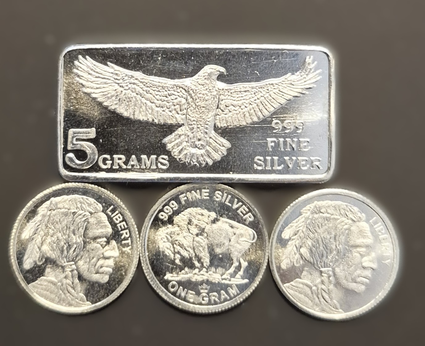 Silver Bullion Lot-8 Grams of Silver in Total-5g Bar & 3-1g Fractional Pieces