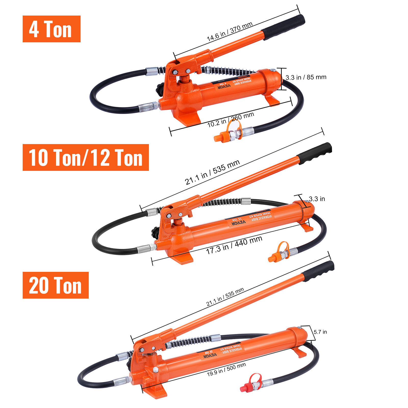 VEVOR 4/10/12/20 Ton Hydraulic Porta Power Jack Air Pump Lift Ram Body Frame Kit