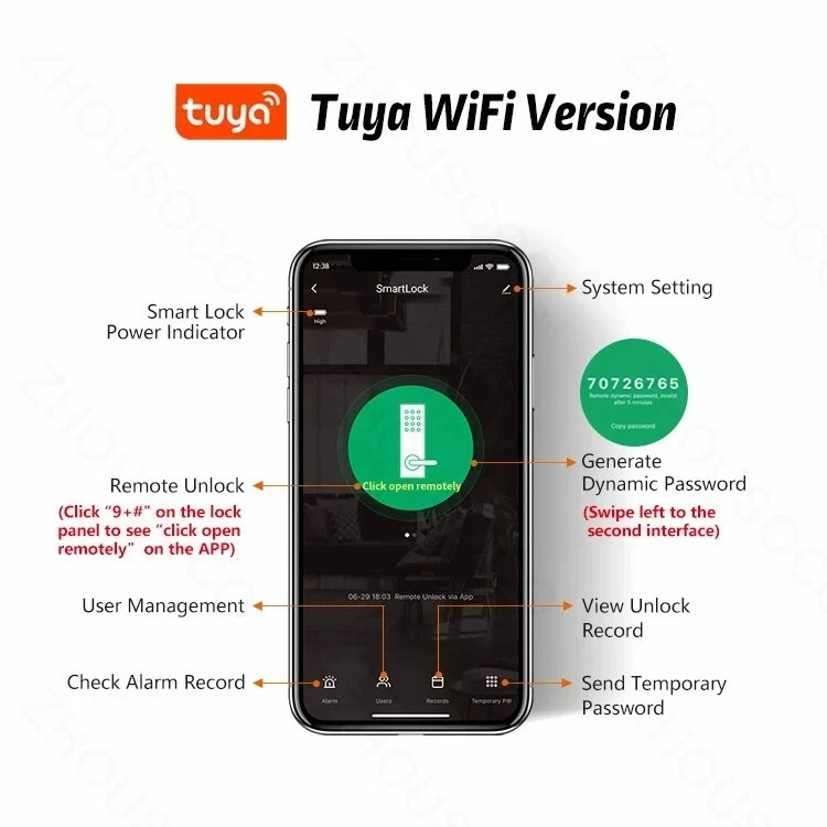 Tuya WiFi Smart Door Lock Fingerprint RFID Card Password Keyless Waterproof