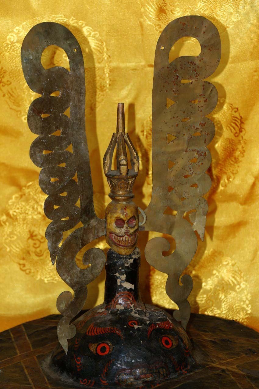 Real Rare Tibet 1800s Old Antique Buddhist Ritual Painted Lama Buddha Crown Hat