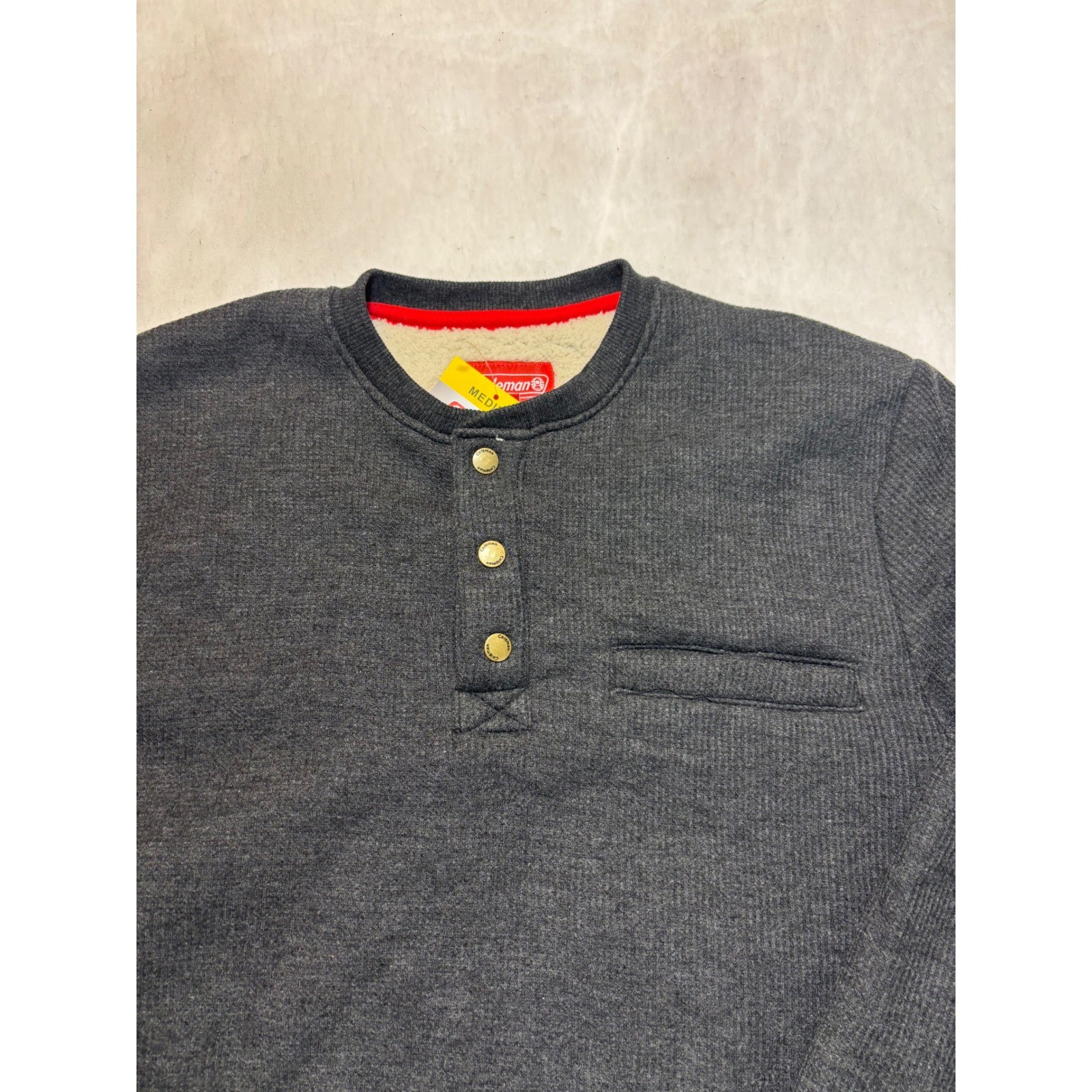 Coleman Sherpa Lined Henley Shirt Charcoal Gray Long Sleeve Mens Medium