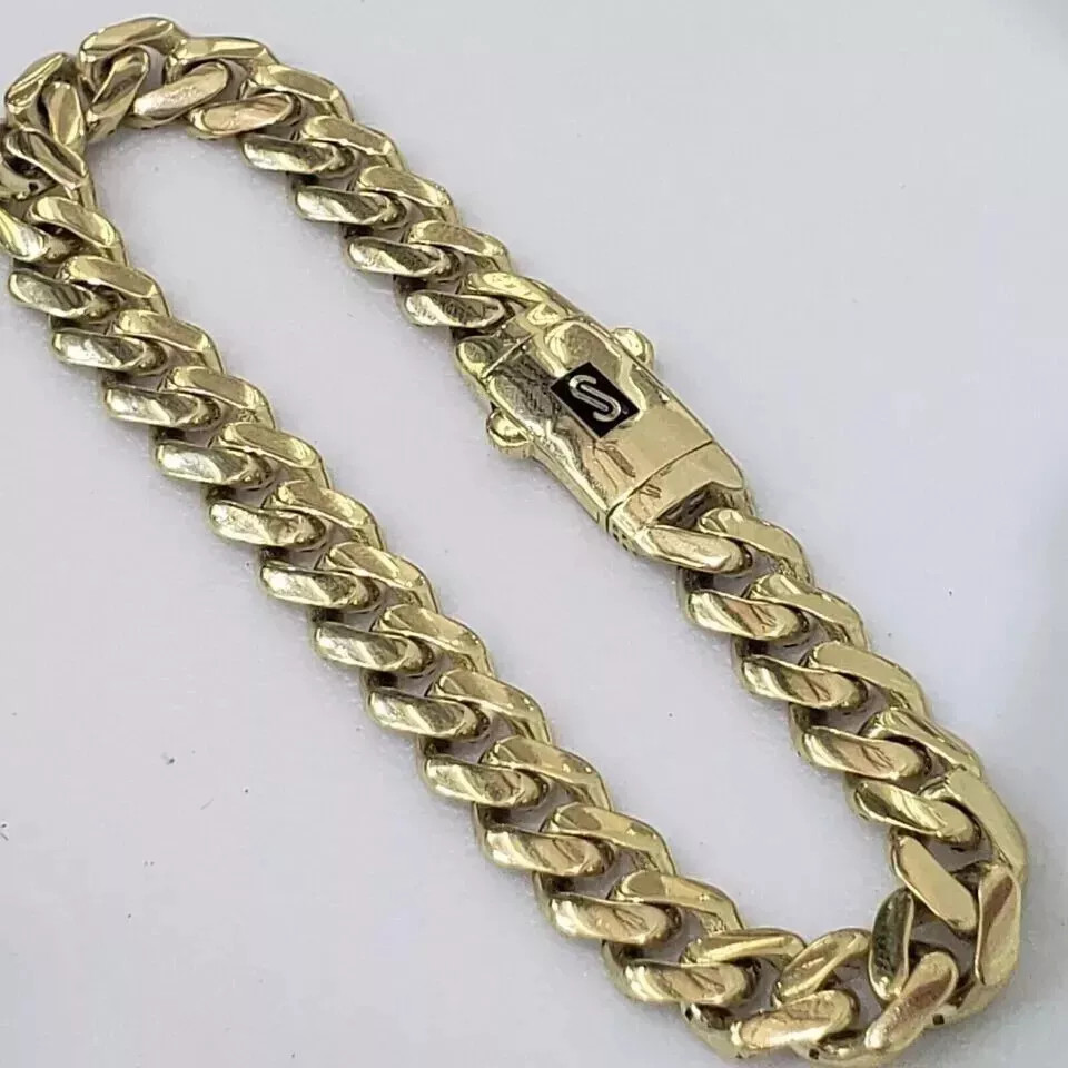 14k Yellow Gold Plated Miami Cuban 8 MM Link monaco Bracelet 8" long Box Lock