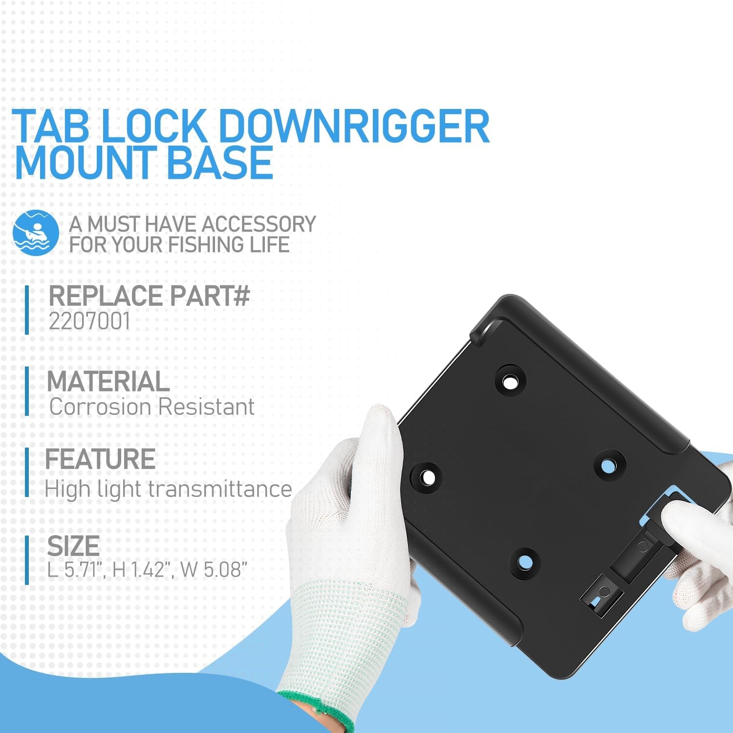 2207001 Tab Lock Mount Base for Cannon Downriggers Leagy Easi-Troll, Sport-Troll