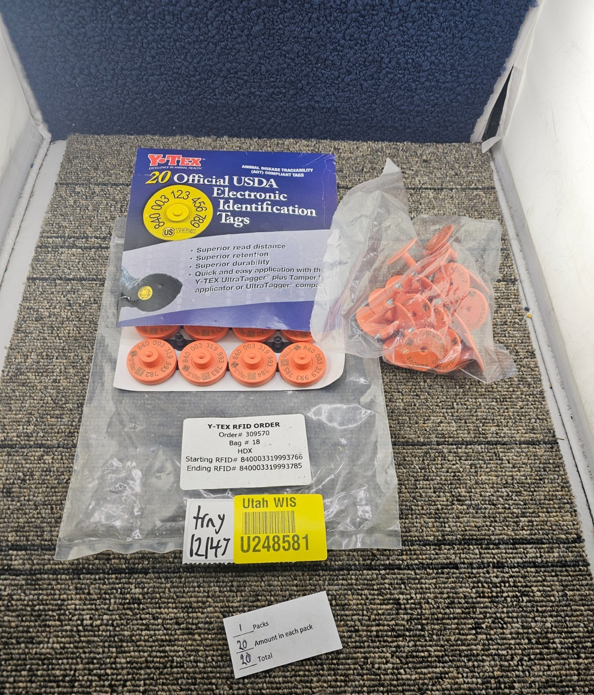 (QTY 20) Y-TEX: Official USDA Animal Disease Traceability For Cattle Ear Tags