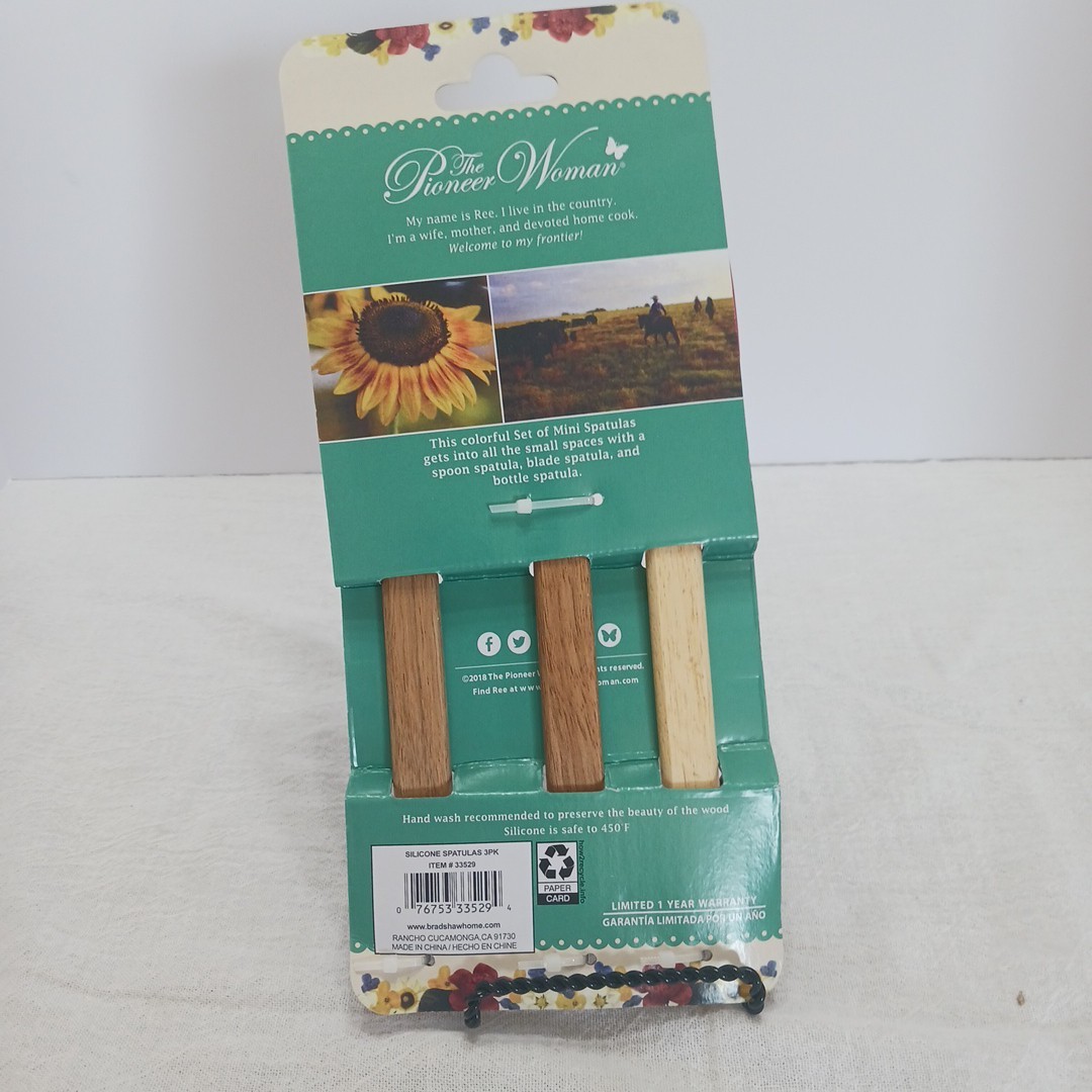 The Pioneer Woman Mini Silicone Spatula Acadia Wood Handle 3 Piece Set New!