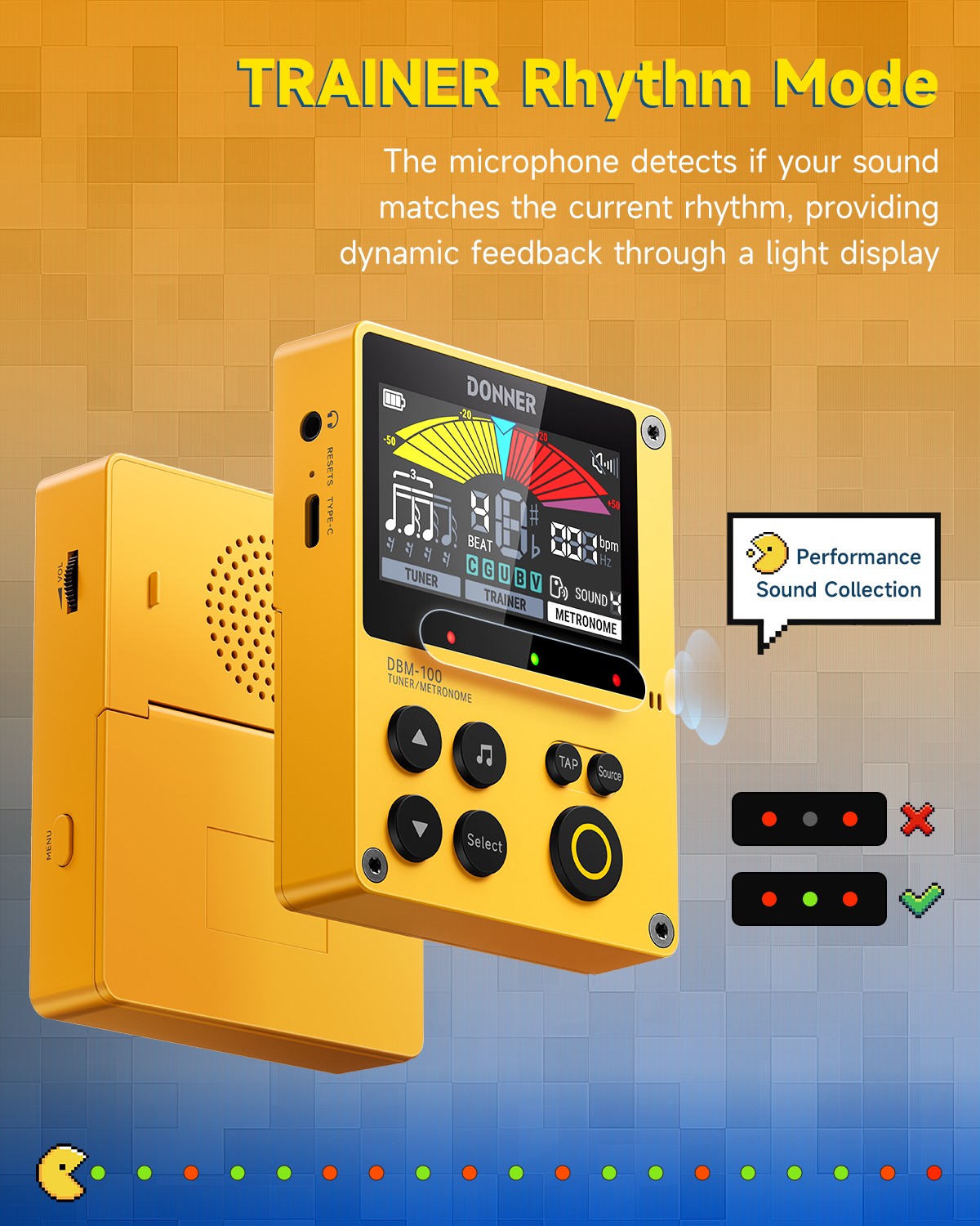 Donner DBM-100 Digital Metronome Tuner Guitar Bass Piano Drum Saxophone | Yellow