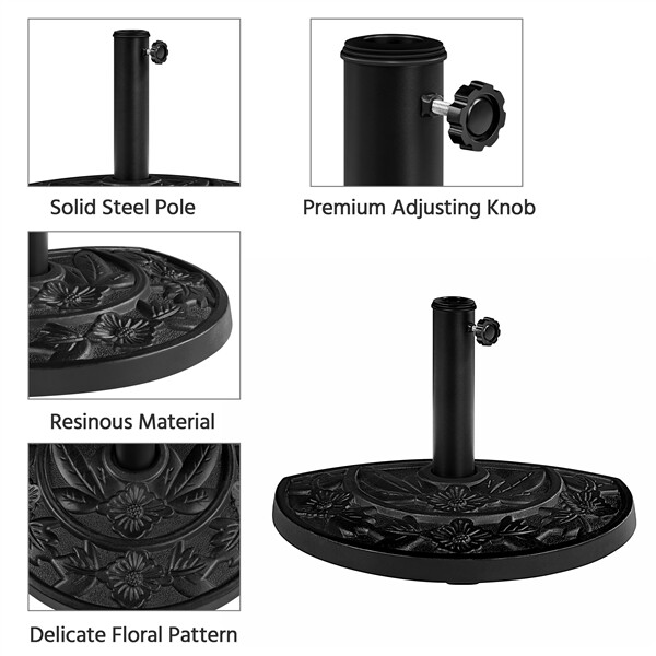 Half Round Patio Umbrella Base 20 lb 1.5″/1.9″Outdoor Umbrella Base, Black