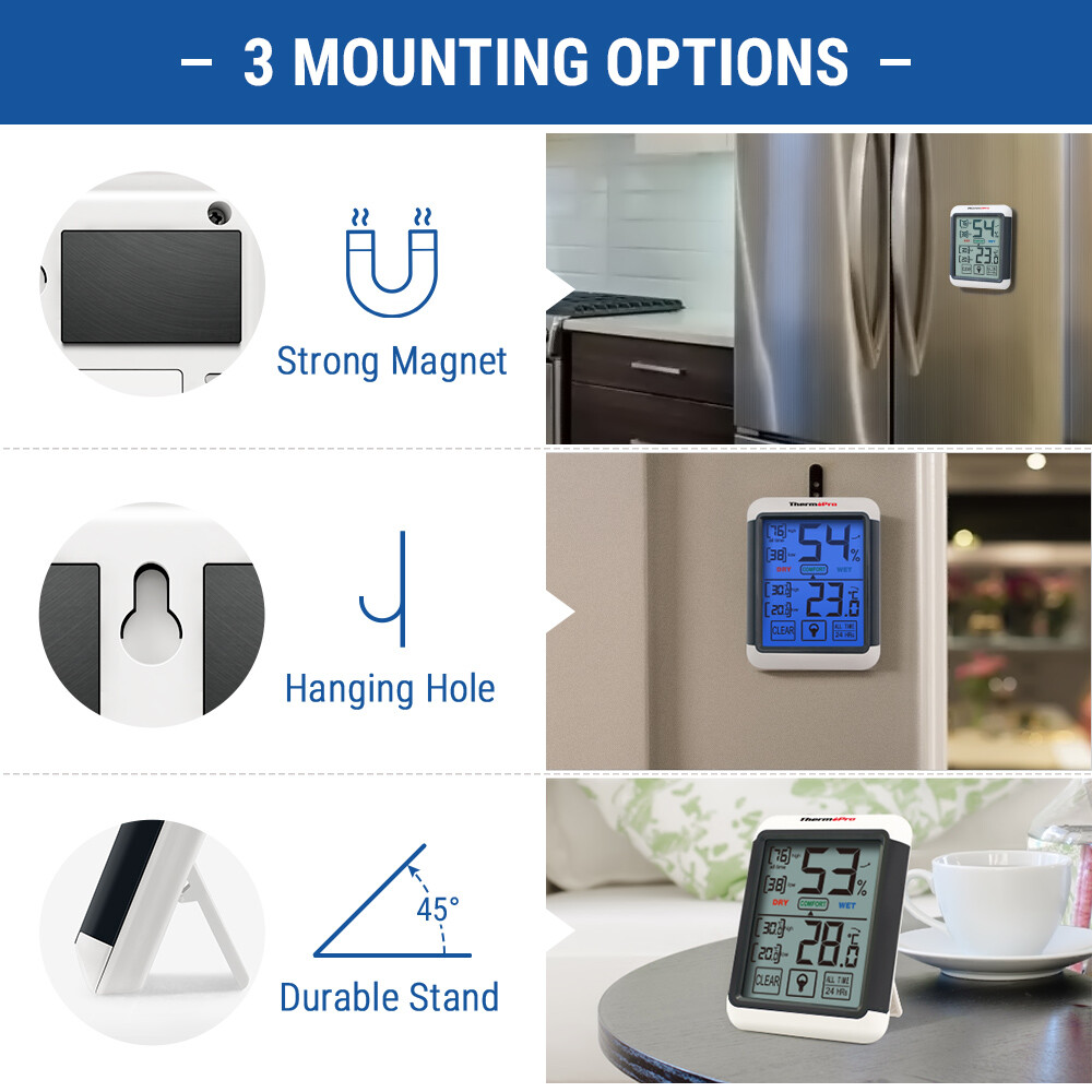 2×ThermoPro Digital Indoor Thermometer Hygrometer Touchscreen Humidity Monitor