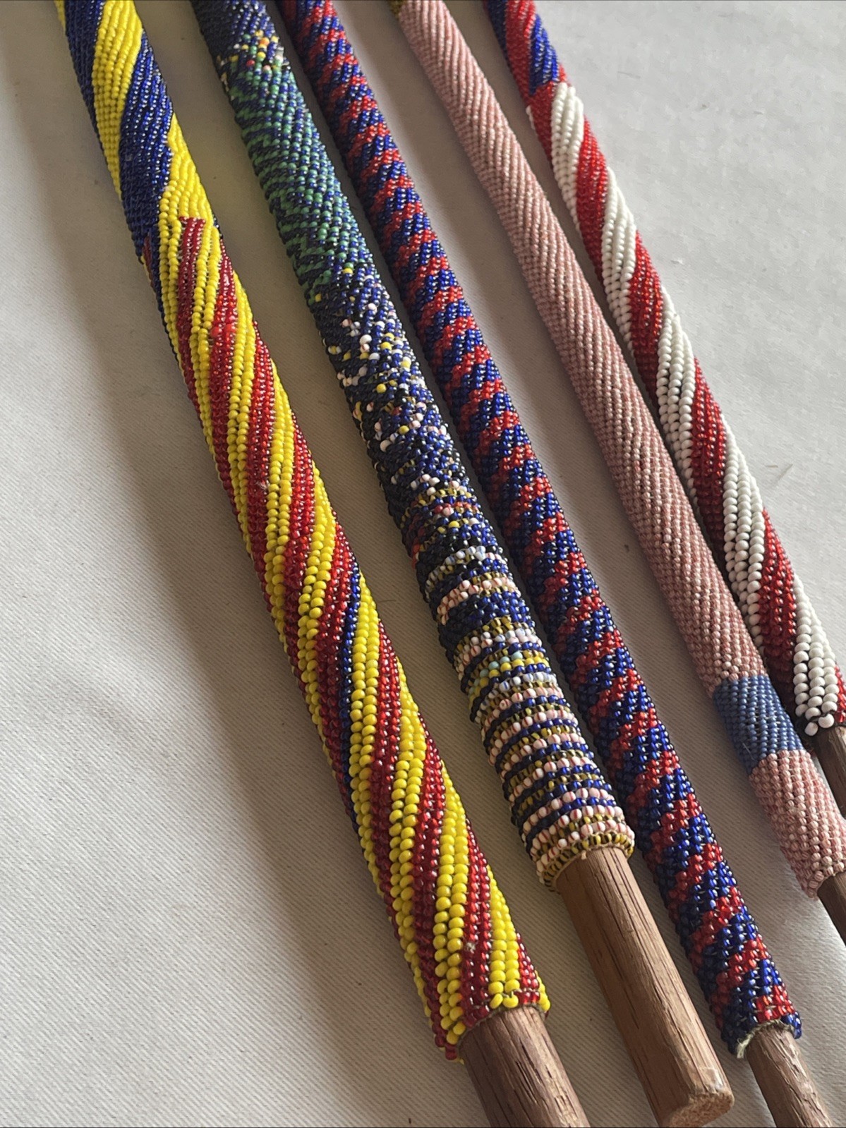 5-Vintage African Beaded Wooden War Club Throwing Stick Ceremony Spiritual Art