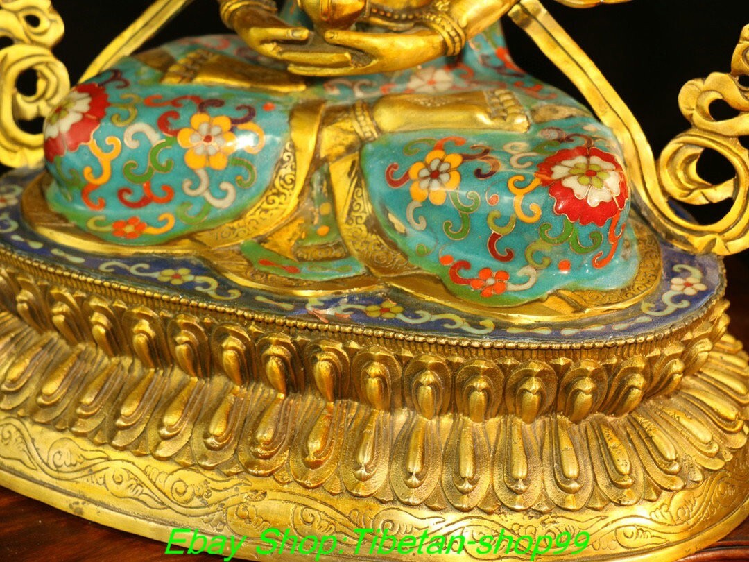17.7" Old Bronze Cloisonne Enamel Gold Amitayus longevity God Goddess Statue