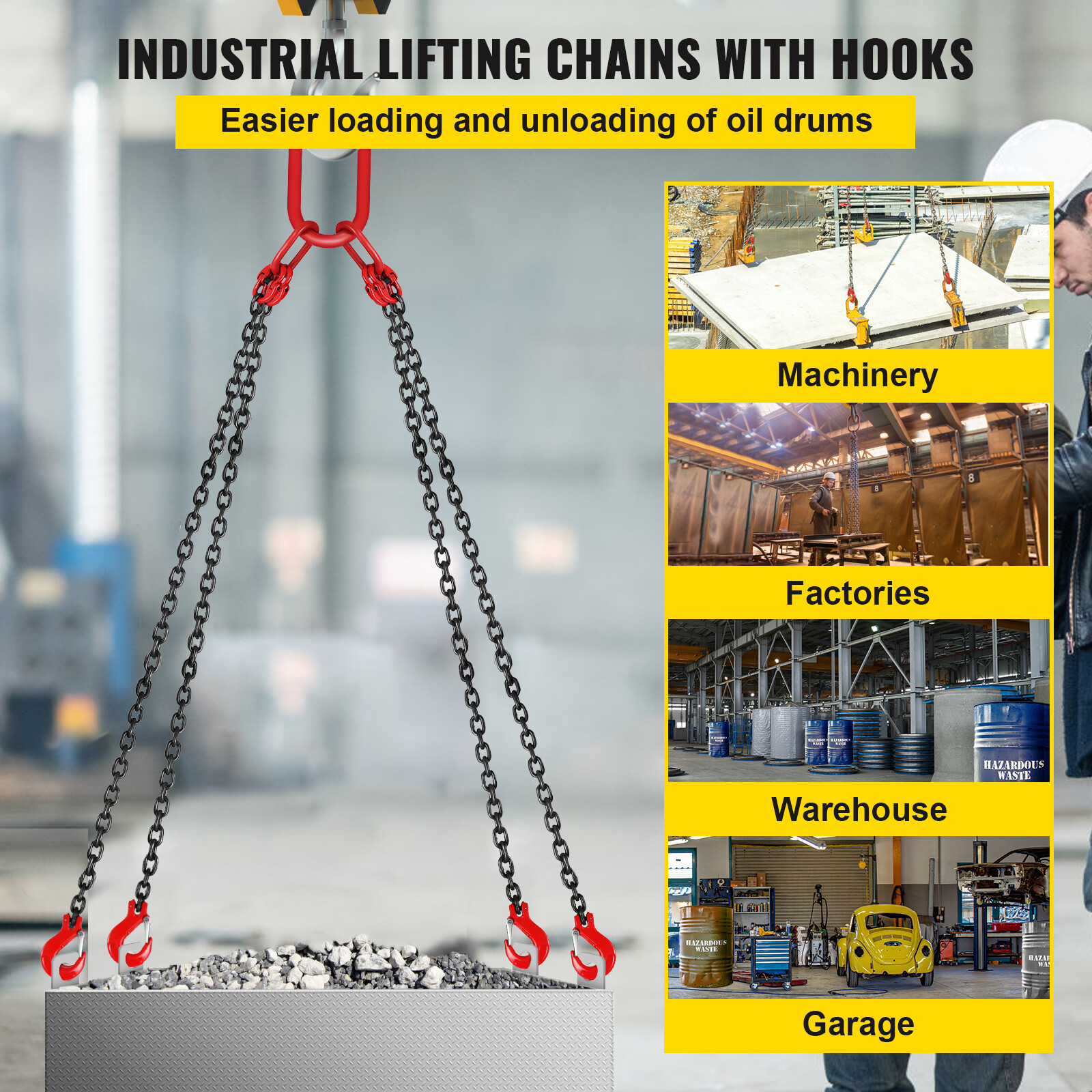 5/16"x5FT Chain Sling w/ 4 Legs 5T/11000 lbs Load T8 Grab Hooks Alloy Steel