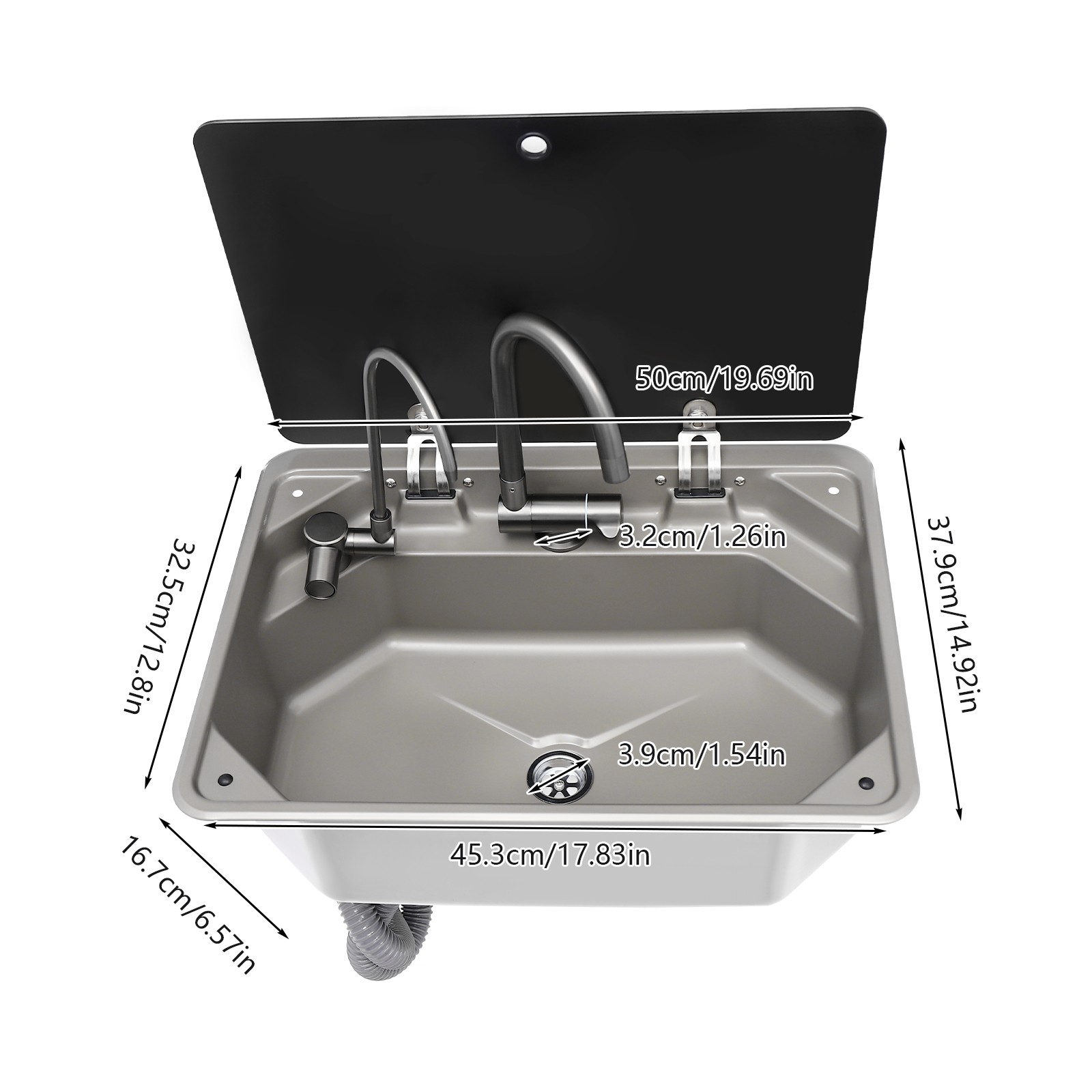 RV Caravan or yacht Stainless Steel Hand Wash Basin Sink w/ Lid+Folded Faucet