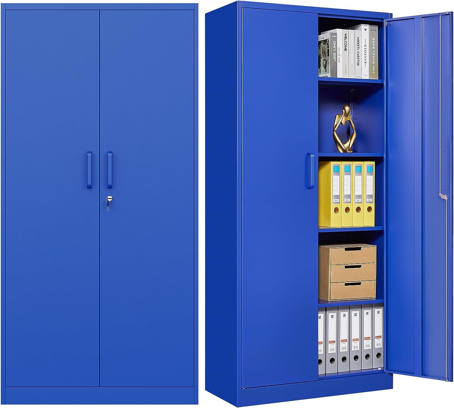 71" Metal Storage Cabinet with 4 Adjustable Shelves and Locking Door Home Garage