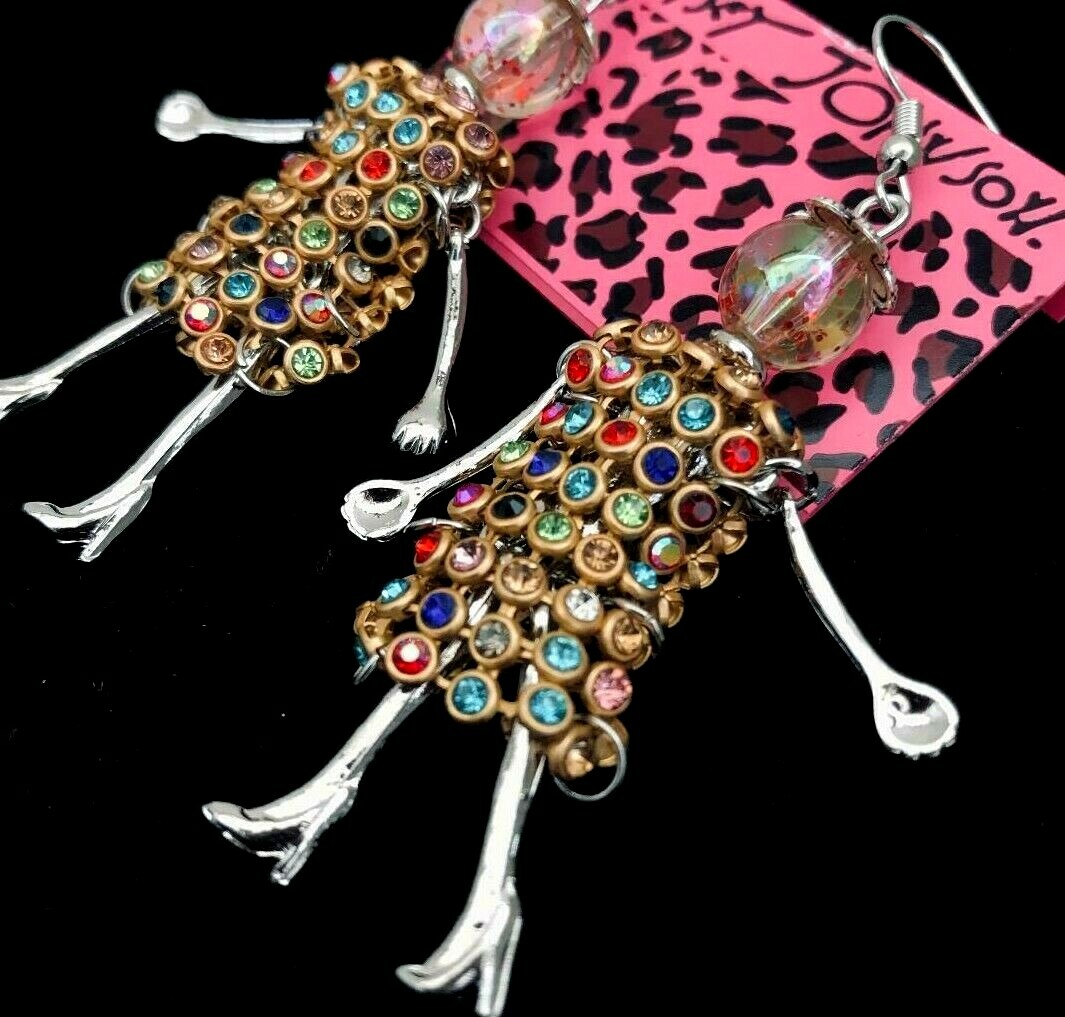 US Seller Betsey Johnson Crystal Doll Gold Dangle Earrings Fashion Jewelry