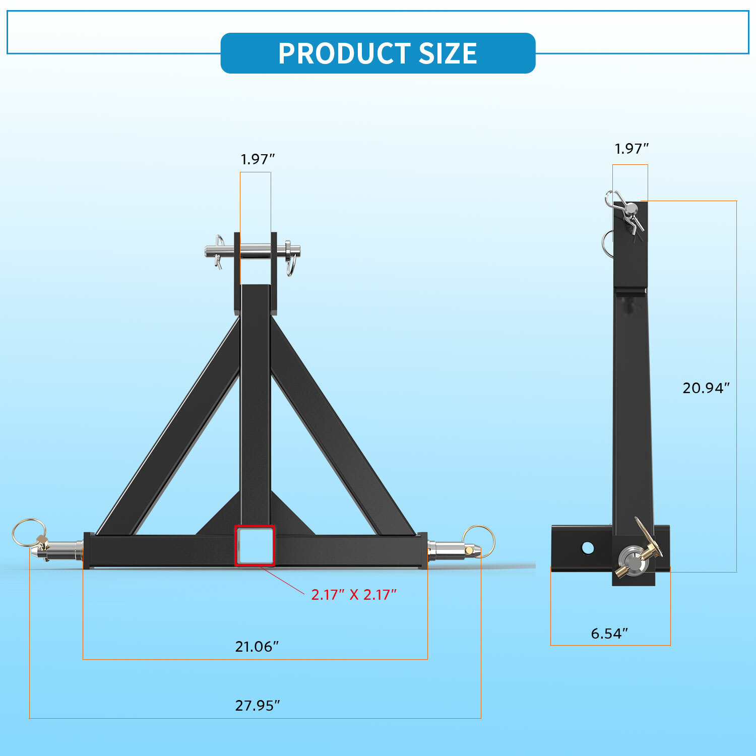 3 Point 2'' Trailer Receiver Hitch Tow Drawbar Category 1 Tractor Adapter