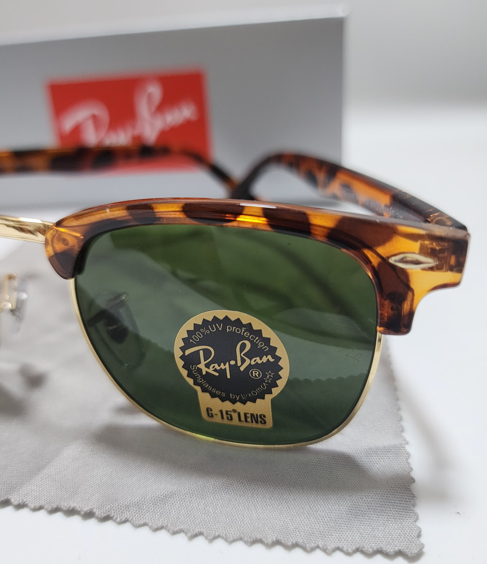 Ray-Ban RB3016 Clubmaster Brown Tortoise Frame Glass Green Lens 51mm