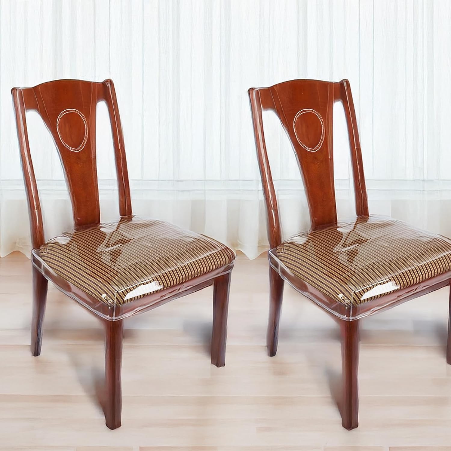 4 Pack Clear Plastic Chair Covers PVC Dining Seat Protectors Adjustable Strap