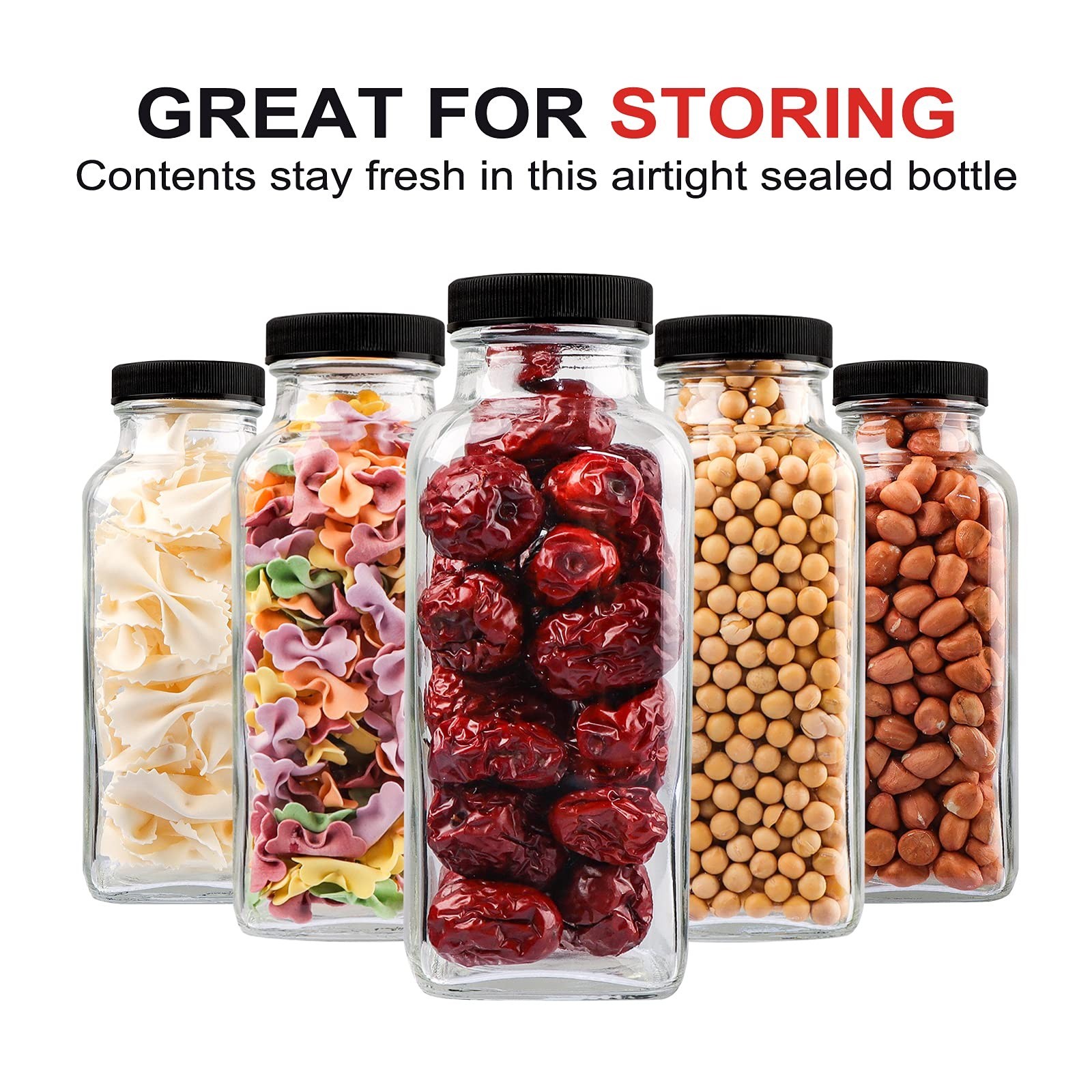 12 OZ Glass Drink Bottles, Set of 12 Vintage Glass Water Bottles with Lids, G...