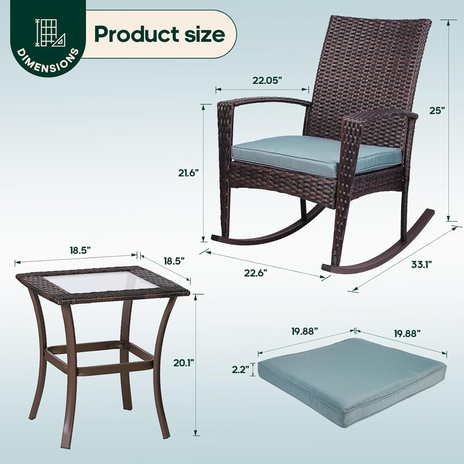 Patio Rattan Rocker With Cushion Outdoor Wicker Rocking Chair & Table Furniture