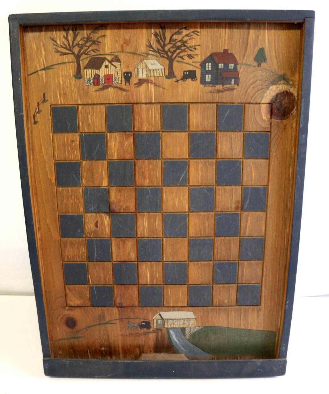 Vintage Handmade Amish Wall Art Checker Board Home Decor Country Farm Wood
