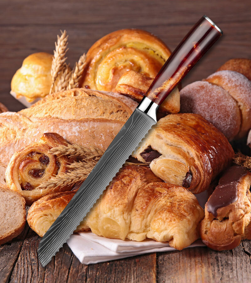 2PC Japanese Damascus Pattern Chef Knives Cleaver Kitchen Knife Set With Sheath