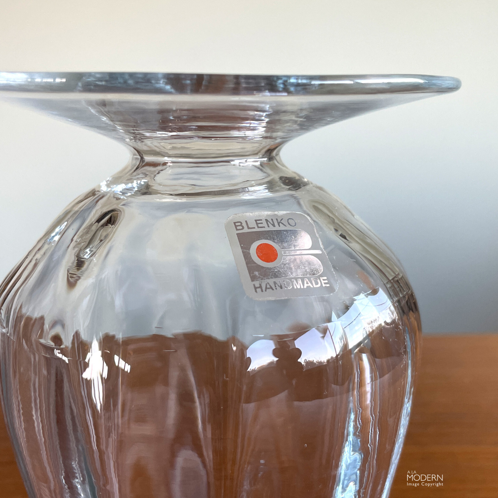 Blenko Glass Orchid Clear Glass No. 9543 Modern 6" Vase w/ Sticker