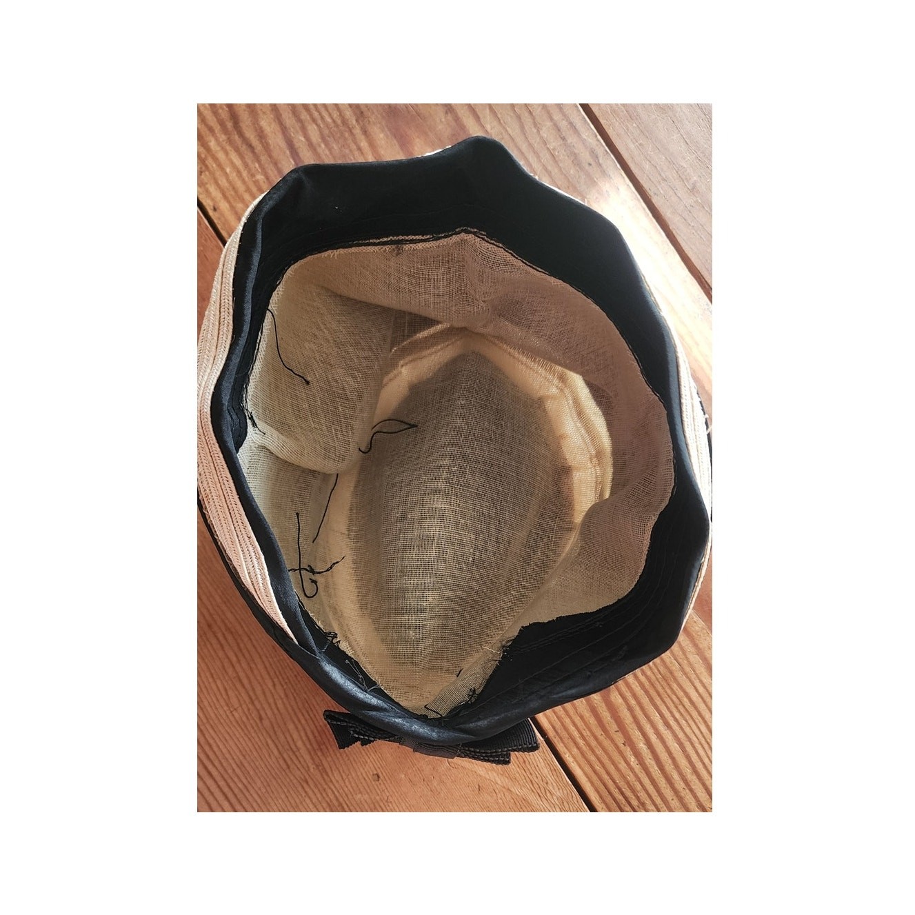 Vintage 20s Cloche Hat Black Beige Silk Tall Toque