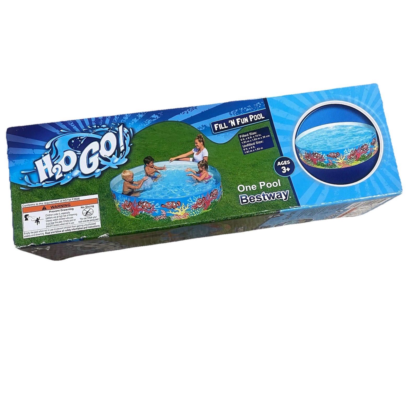 Bestway H2OGO! Kiddie Pool Fish Sea Life Fill 'N Fun 6’x6’x15” NEW
