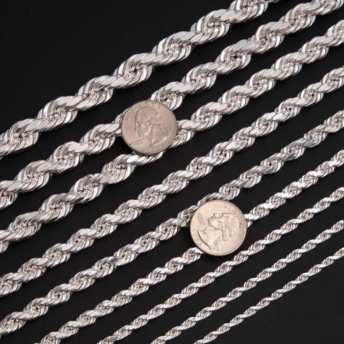 925 Sterling Silver Italian DIAMOND CUT ROPE CHAIN Necklace All Sizes - UNISEX