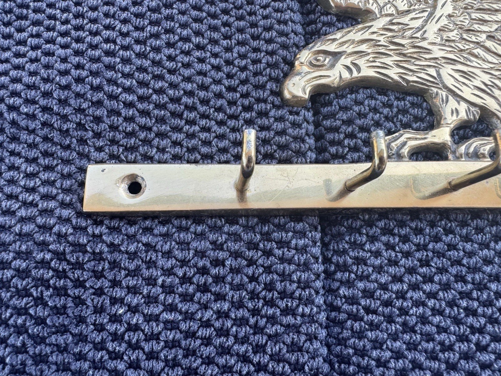 Vintage Solid Brass Eagle Five Hook Key Holder Wall Plaque Mount