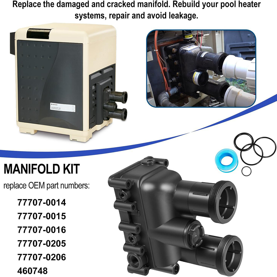 77707-0206 Pool Heater Manifold Body for Pentair MasterTemp,Sta-Rite Max-e-Therm