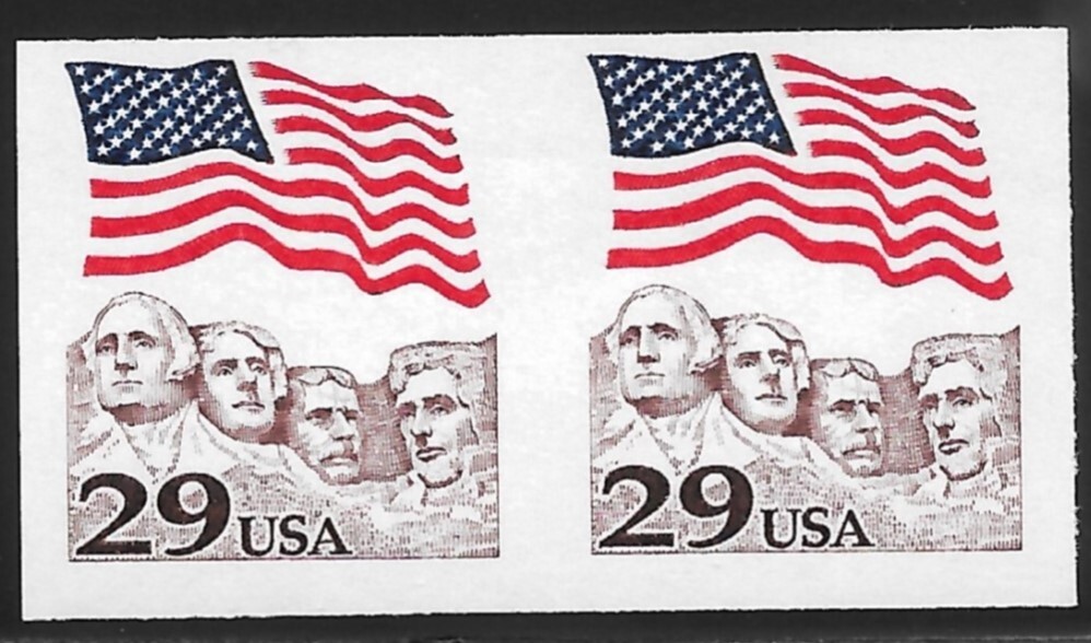 IMPERFORATE Pair Scott #2523a, 29c Flag over Mount Rushmore, Mint, NH,