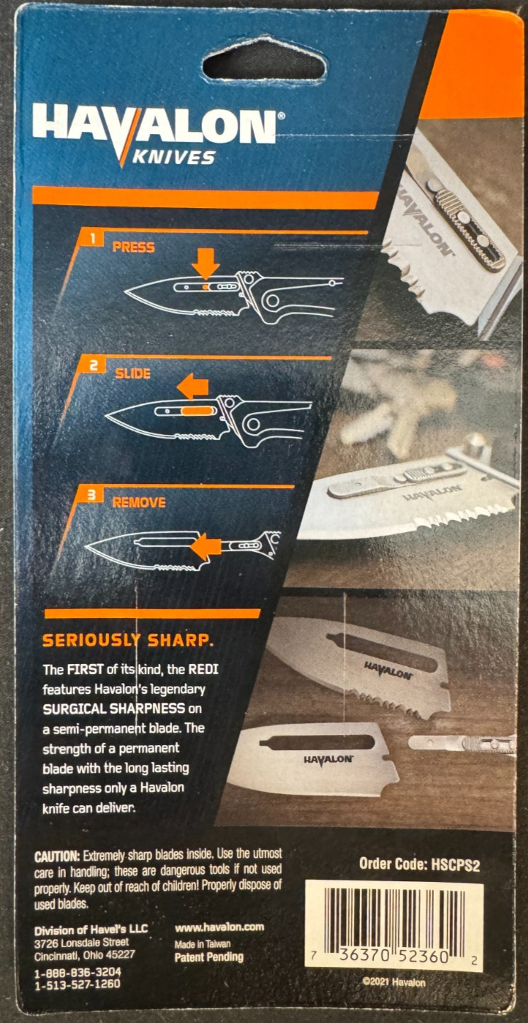 Havalon REDI Replacement Blades 2 Pack 3 Inch Steel Partially Serrated New