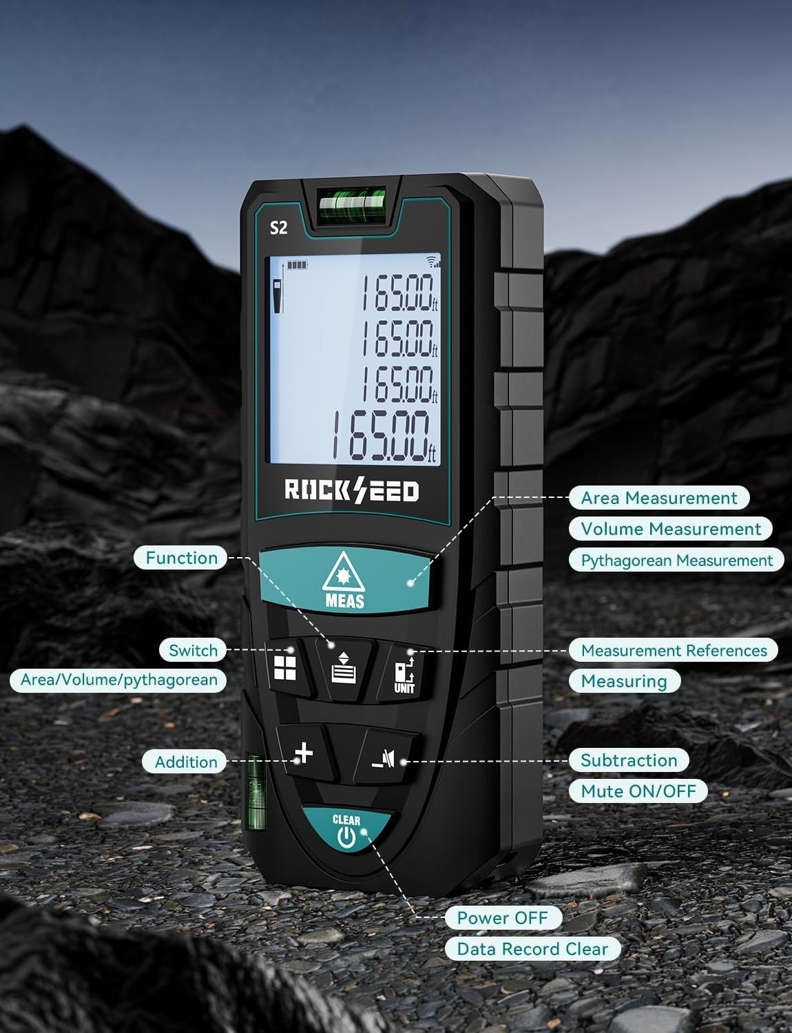 Portable Laser Measure 165' LCD Digital Laser Distance Meter w 2 Bubble Levels